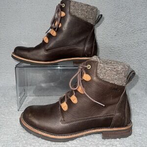 LL Bean East Point Boots Womens Sz 9M Brown Leather Knit Collar Waterproof Ankle